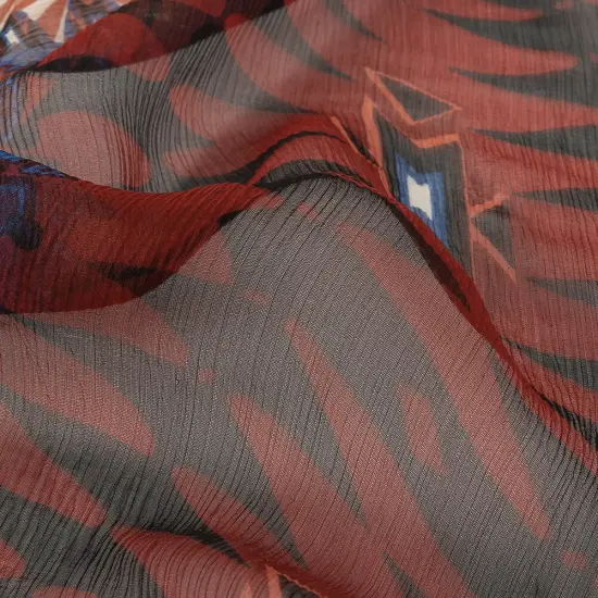 1 Yard Red Aqua Green Geometric Stripes Crinkled Silk Chiffon 44 inch Width {1}