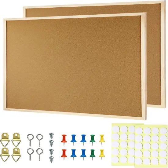 2 Pcs Wooden Framed Cork Board for Wall(Wood) {1}