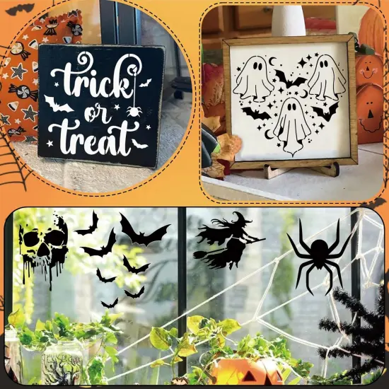 Halloween Hey Boo Spider Web Trick or Treat Witch Stencils(16 Halloween 7.87in) {3}