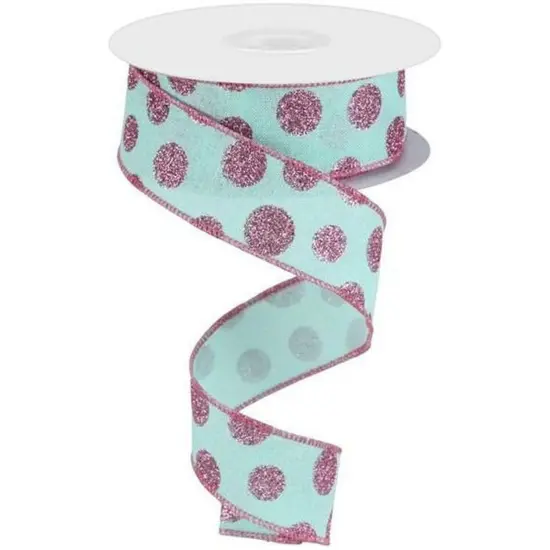 1.5" Glitter Polka Dot Ribbon: Mint Green (10 Yards) {1}