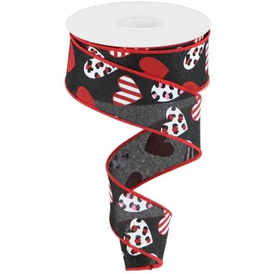 1.5" Leopard Hearts Ribbon: Black (10 Yard) {1}