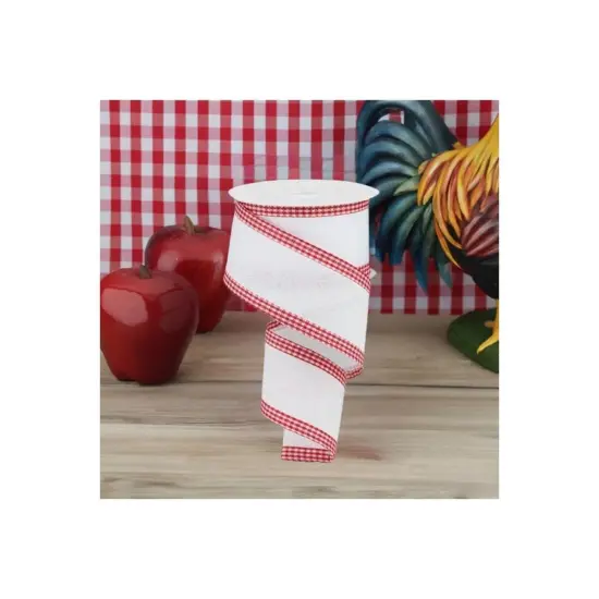 2.5" Red Gingham Edge Ribbon: White (10 Yards) {2}
