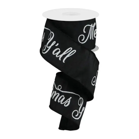 2.5" Merry Christmas Yall Ribbon: Black (10 Yards) {1}