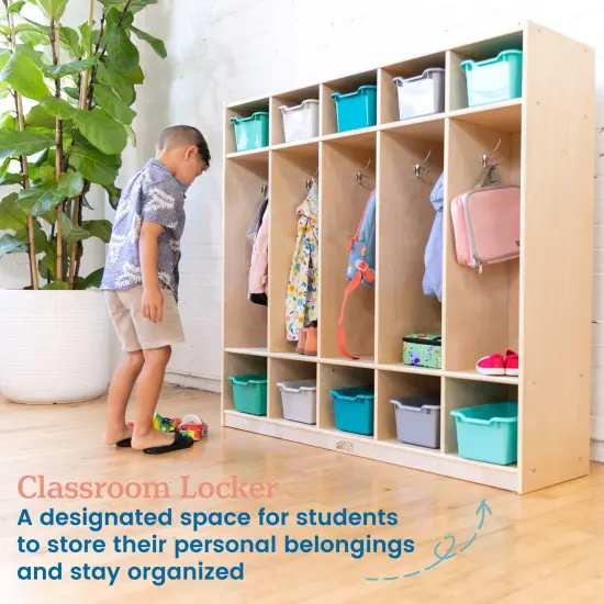 5-Section Coat Locker with 10 Scoop Front Storage Bins, Natural Contemporary {4}