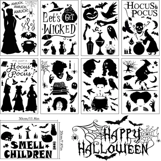102 PCS Reusable Double Sided Scary Clings for Party,9 Sheet Decorations With Witches {5}