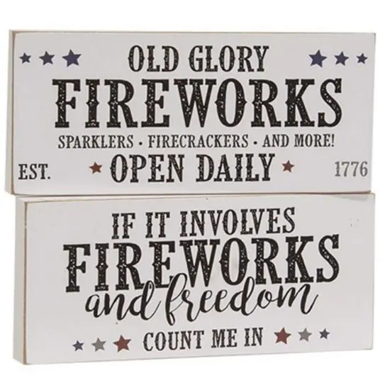 Distressed White Wooden Americana Fireworks Quote Blocks - Asstd 2 {1}