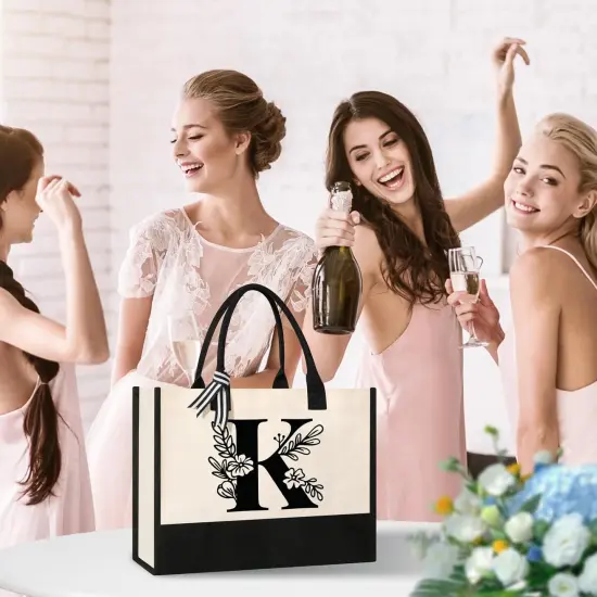 Personalized Initial Canvas Tote Bag, Suitable for Birthday, Wedding, Beach, Holiday, Gifts for Women, Mom, Teachers, Nurses, Best Friends, Bridesmaids {5}