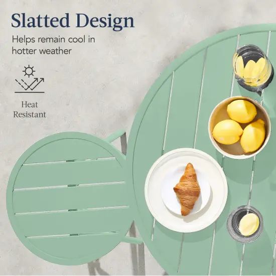 Best Choice Products 3-Piece Steel Patio Bar Height Round Bistro Set w/ Backless Stools, Slatted Design Sage {4}