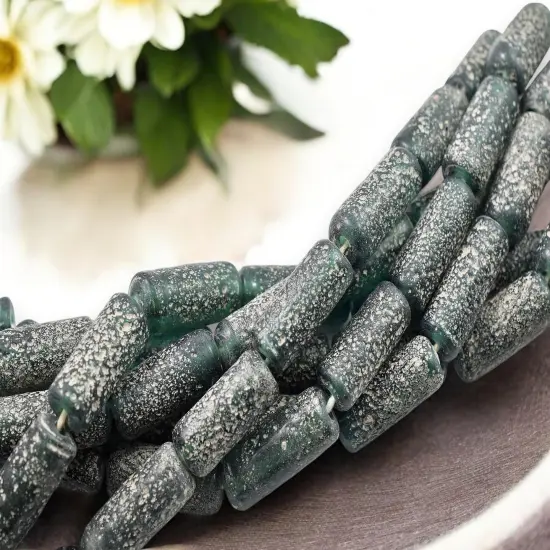 10x25mm Matte Teal Pompeii Tube Beads (18" Strand) - Indonesian Glass Beads {3}