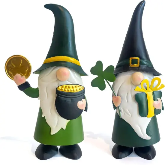 St. Patricks Day Decorations Outdoor Green Gnomes, Metal Gnomes Figurine Irish Leprechaun St Patricks Day Decor, Luck Shamrock Gnome for Home Outside Garden Lawn Party Yard Patio (14 INCH) {1}