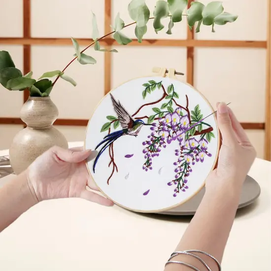 3 Sets Hummingbird Embroidery Kit for Beginners Needlepoint Kits for Adults Cross Stitch Kits with Clear Instructions,Easy Funny Stamped Bird Patterns Fabric Hand Crafts {5}