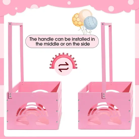 Wooden Baby Shower Crate Closet Rainbow Baby Storage Crate Hamper with Handle Garland 26 Letter Basket Baby Shower Wooden Gift Crate for Girls Boys Pregnancy Gifts for Parents (Pink) {2}