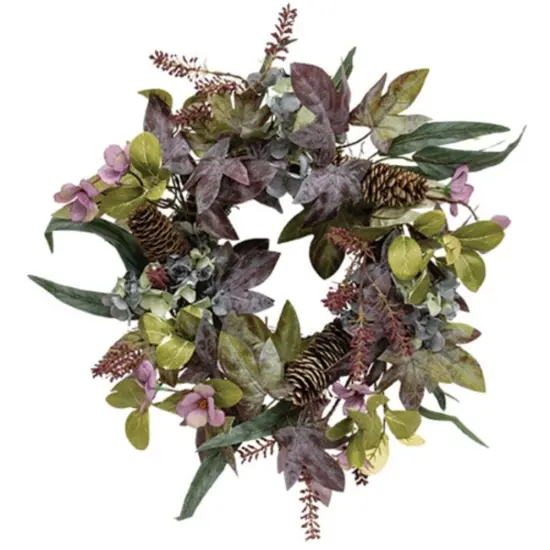 Blue-Purple Hydrangea Wreath with Rustic Twig Base and Pine Cones {1}