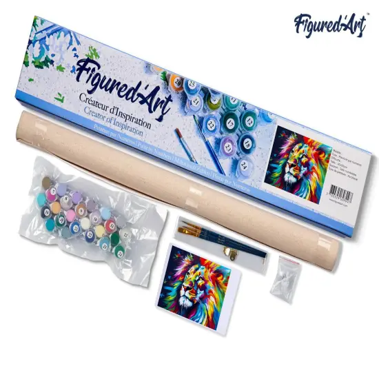 Figured'Art Paint by Numbers for Adults Colorful Abstract Lion 16"x20" - Craft Art Painting DIY Kit Rolled Canvas Without Frame {5}