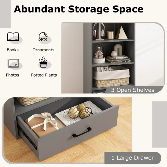 Costway 4-Tier Bookcase 48'' Display Bookshelf Storage Organizer with Shelves & Drawer Grey/White/Natural {4}