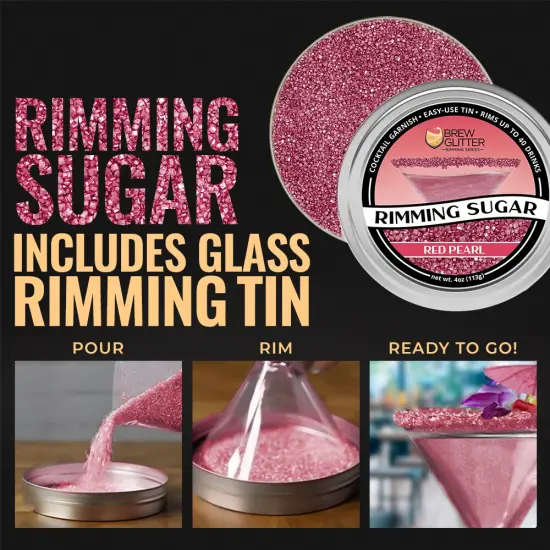 Brew Glitter - Red Pearl Rimming Sugar (4oz, 1x Bar Tin) Cocktail Garnish for Mixed Drinks & Refreshments {3}