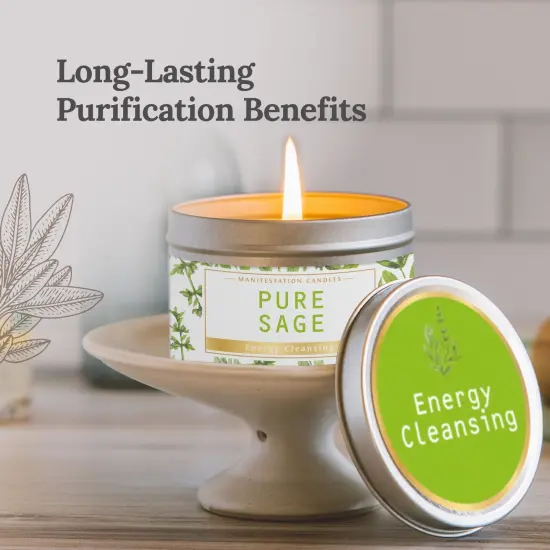 Long Lasting Pure Sage Scented Candle - 6 oz - 35 Hour Burn - Natural Soy Wax Smudge for House Energy Cleansing, Positive Vibes & Manifestation Multicolor {1}