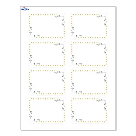Avery® Printable Rectangle Adhesive Name Tags, Green Florals with Gold Dots Design, 2-1/3" x 3-3/8", Matte White Removable Name Tags, Laser/Inkjet, 80 Total, Great for Name Badges {1}