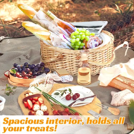 Dual Wicker Picnic Basket Set with Blanket for 2 - Unique Gifts Ideas for Couple, Engagement, Wedding, Bridal Shower, Family {2}