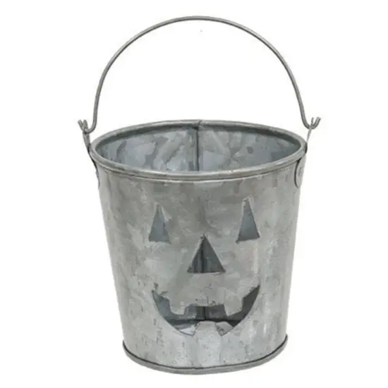 4&rdquo; Metal Pumpkin Bucket with Jack-O-Lantern Cutout Halloween Candle Holder or Candy Pail Orange {3}