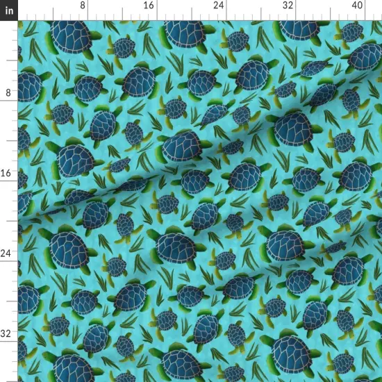 Various Fabrics by the Yard or Fat Quarter Sea Turtles Blue Ocean Seaweed Turquoise Turtle Custom Printed Fabric by Spoonflower {1}
