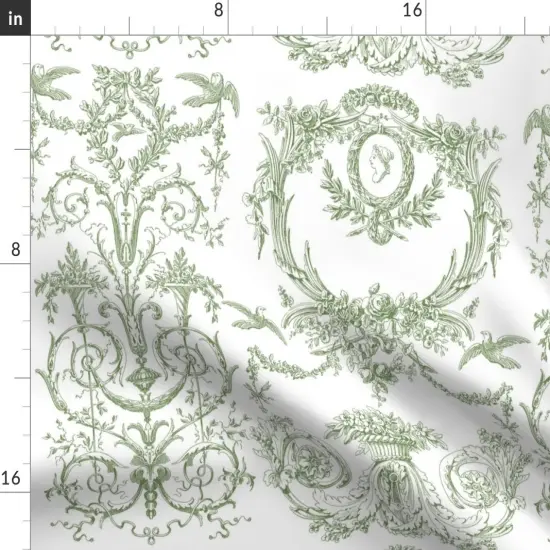 Various Fabrics by the Yard or Fat Quarter Green Damask Toile And White Romantic Rococo French Regency Georgian Custom Printed Fabric by Spoonflower {2}