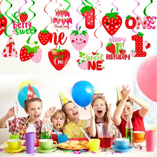 Berry First Birthday Hanging Swirls Strawberry Sweet One Party Decoration 20PCS Strawberry Hanging Streamer Strawberry 1st Birthday Party Decorations for Summer {5}