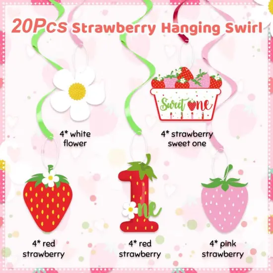 Strawberry 1st Birthday Party Hanging Swirls Decor, Fruit Strawberry Party Hanging Streamers for Strawberry Sweet One Birthday Girls Berry Sweet Themed First Birthday Summer {3}