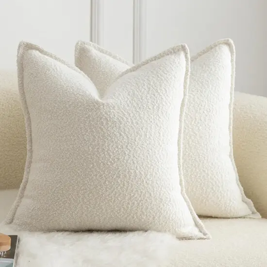 Pack of 2 Decorative Throw Pillow Covers Accent Solid Woven Textured Cushion Covers Pillow Cases Bedroom Living Room Sofa Home 18 x 18 Inch Cream White {1}