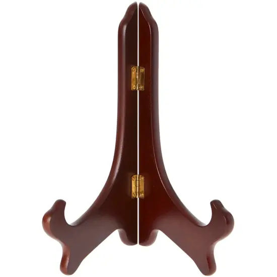 Bard's Hinged Walnut MDF Wood Plate Stand, 9" H x 7.25" W x 5" D (For 9" - 10.5" Plates) {1}