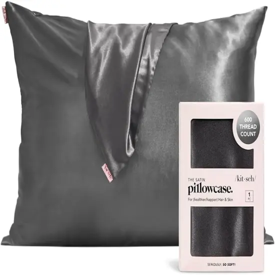 Satin Pillowcase with Zipper for Hair & Skin, Softer Than Silk Pillow Cases Queen, Wrinkle-Free, Smooth and Cooling Satin Pillow Covers, Standard Size 19"x26" - Charcoal {1}
