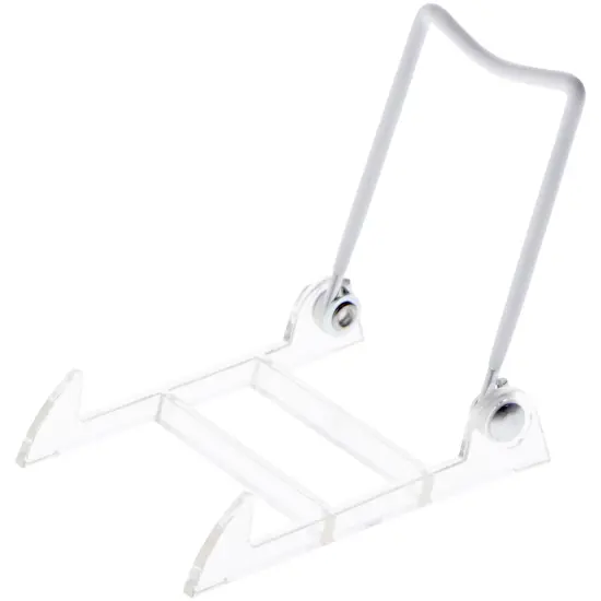 Bard's Folding White and Clear Plastic Easel Stand, 3.5" H x 2.75" W x 4" D {1}