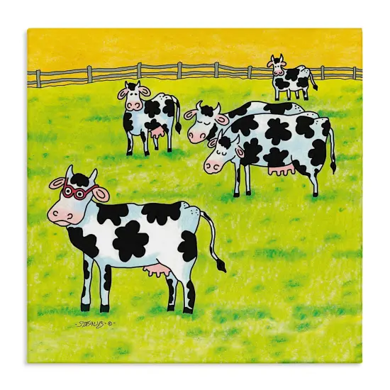 Stupell Industries Funny Cow Herd with Specs Canvas Design by Roger Straub {1}
