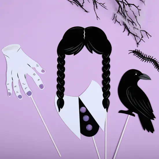 Big Dot of Happiness Goth Girl Photo Booth Props Kit, Black and Purple Halloween or Gothic Birthday Party Supplies - 20 Count Selfie Prop Sticks {4}