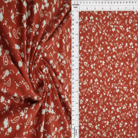 1 Yard Brushed DTY Floral Paisley Print Fabric 170 GSM, 58/60&Prime; Wide Polyester Spandex Blend GREEN {9}