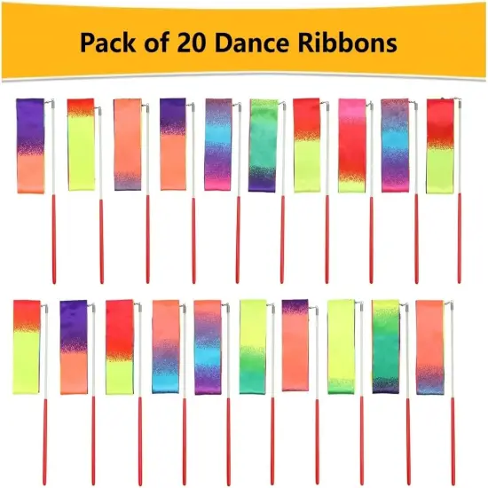 20 Pack Ribbon Dancing Wands Party Favors for Kids, Rainbow Birthday Decorations, Princess Party Supplies, Girls Party Games, Gymnastics Goody Bag Stuffers (Rainbow) {2}