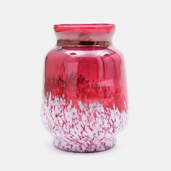 Decorative Ruby Lustre With Splutter Glass Vase-8" Inch Height {3}