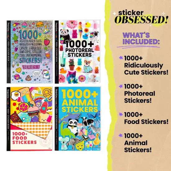 Fashion Angels: Sticker Book Bundle - 4 Pack - Includes 4,000+ Stickers In Fun & Colorful Themes, Cute-Food-Photographs-Animals, Girls-Tweens-Kids 6+ {3}