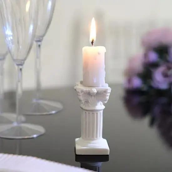 6 White Resin Mini Roman Column Taper CANDLE HOLDERS Set Party Events Supplies {4}