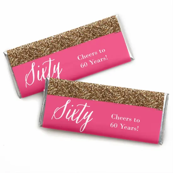 Big Dot of Happiness Chic 60th Birthday - Pink and Gold - Candy Bar Wrappers Birthday Party Favors - Set of 24 {1}