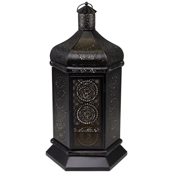 Northlight Moroccan Style Pillar Candle Table Lantern - 21.5" - Black and Gold {3}