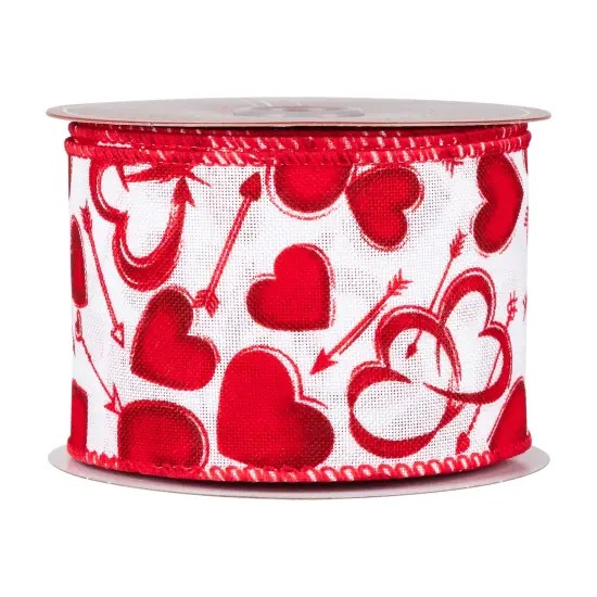 Northlight Hearts Valentine's Day Wired Craft Ribbon - 2.5" x 10 Yards - White and Red {4}