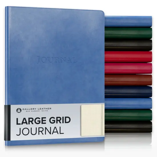 Gallery Leather Grid Journal - Crafted in Maine, USA - Elegant Leather Notebook with 192 Grid Pages , 9.75x7.5 ", Large Grid Acadia Hydrangea {1}
