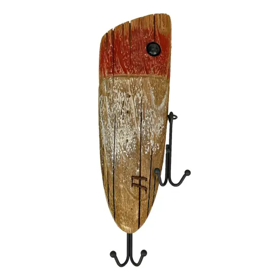 Rustic Wooden Fishing Lure Wall Hook 14in Coastal Nautical Decor Organizer {1}