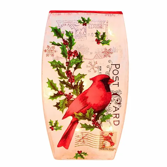 Stony Creek 7.75 In Vintage Postcard Med Vase Christmas Lighted Glass Accent , Christmas Decor Pre-Lit Electric Christmas SNOWMAN {5}