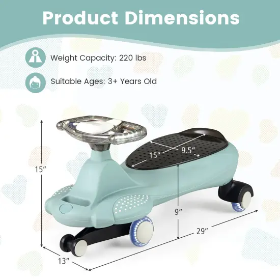 Plastic Wiggle Car with Hauling Rope, Ride-On Toy with Under-Seat Storage Green {5}