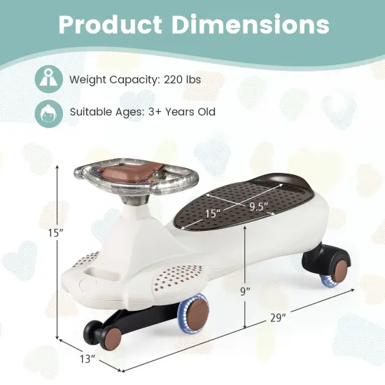 Plastic Wiggle Car with Hauling Rope, Ride-On Toy with Under-Seat Storage Beige {2}