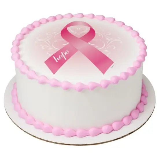 Breast Cancer Awareness Ribbon of Hope PhotoCake&reg; Edible Cake Topper Icing Image for 6 inch Round cake or larger {1}