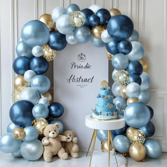 Blue And Gold Balloons Arch Kit, Double Stuffed Pastel Blue Balloon Arch Kit Dusty Navy Light Baby Metallic Blue Gold Confetti Balloons for Baby Boy Shower Wedding Birthday Party Decorations {5}