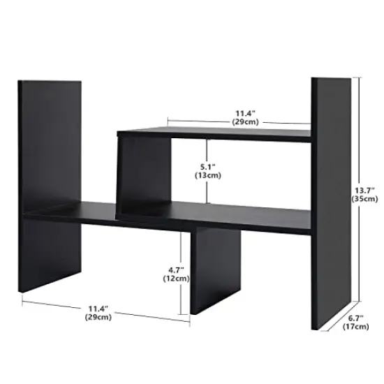 Wood Adjustable Desktop Storage Organizer Display Shelf Rack, Office Supplies Desk Organizer,Black {2}